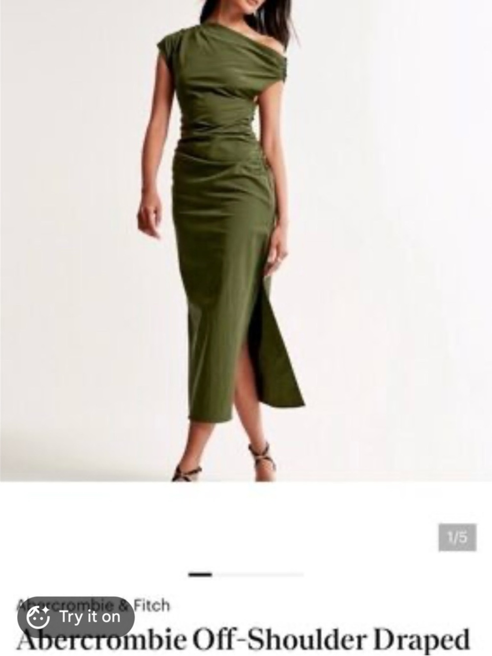 Abercrombie Off-Shoulder Draped Midi Dress - Olive